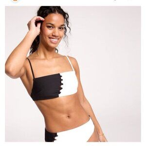 NWT CALIA Loop Front Bikini Set XS Black White Colorblock Swimwear Athletic